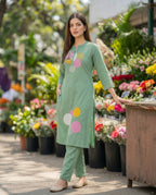 Green Embroidered Chanderi Silk Kurta and Pant Set