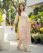 Almond Embroidered Roman Silk Suit Set with Dupatta