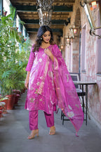 Orchid Embroidered Glass Silk Suit Set with Dupatta