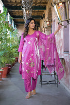 Orchid Embroidered Glass Silk Suit Set with Dupatta