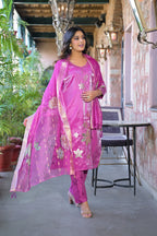 Orchid Embroidered Glass Silk Suit Set with Dupatta