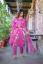 Orchid Embroidered Glass Silk Suit Set with Dupatta