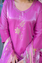 Orchid Embroidered Glass Silk Suit Set with Dupatta