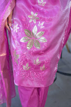 Orchid Embroidered Glass Silk Suit Set with Dupatta