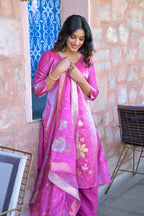 Orchid Embroidered Glass Silk Suit Set with Dupatta