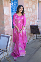 Orchid Embroidered Glass Silk Suit Set with Dupatta