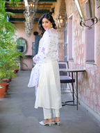 Cream Embroidered Roman Silk Suit Set with Dupatta