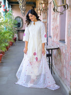 Cream Embroidered Roman Silk Suit Set with Dupatta