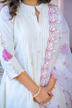 Cream Embroidered Roman Silk Suit Set with Dupatta