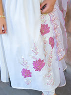 Cream Embroidered Roman Silk Suit Set with Dupatta