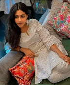 Off White Chikankari Kurta and Pant Set