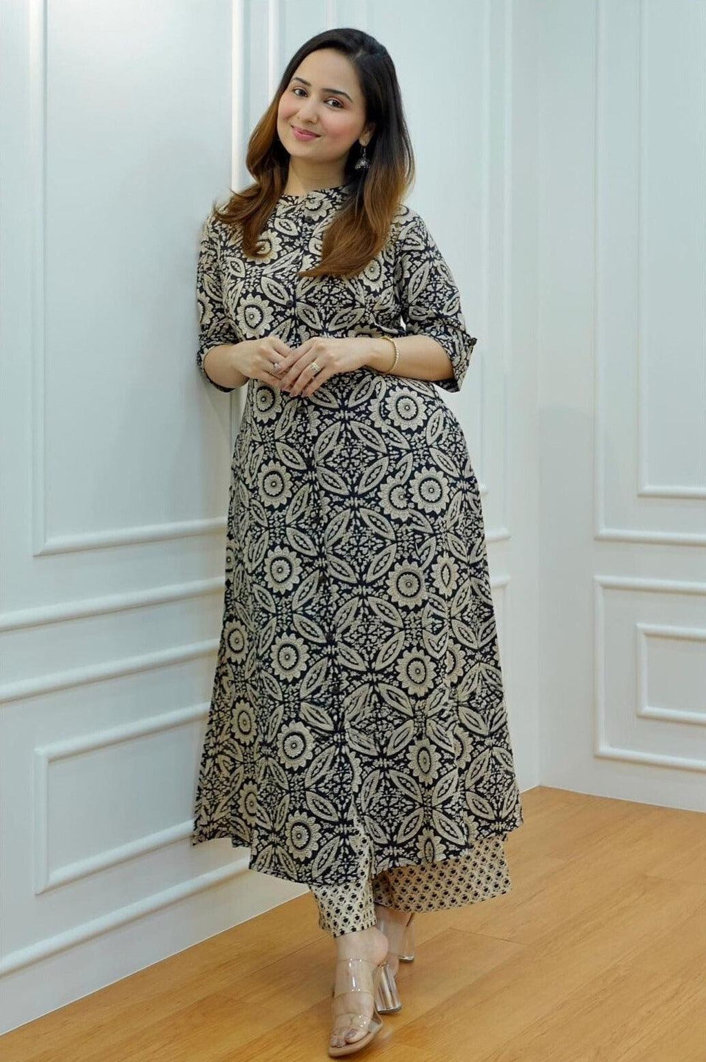 Ethnic Motifs Printed Black Grey Co-Ord Set