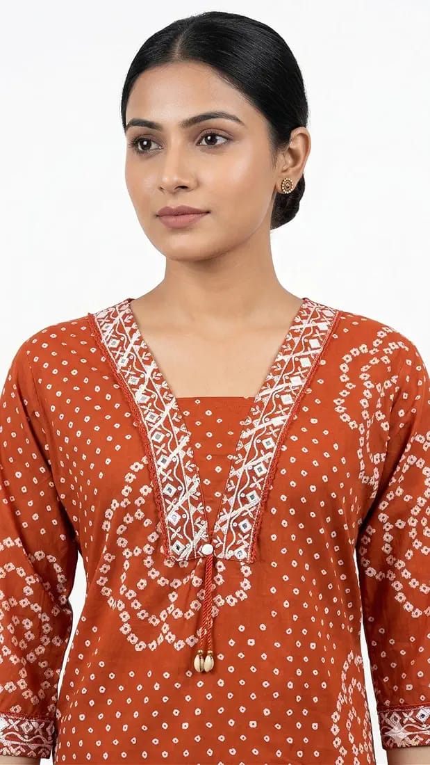 Rust Orange Printed Muslin Kurta and Pant Set with Dupatta