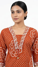 Rust Orange Printed Muslin Kurta and Pant Set with Dupatta