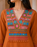 Dull Orange Embroidered Cotton Co-Ord Set